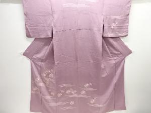 アンティーク　絞り横段に花模様刺繍着物